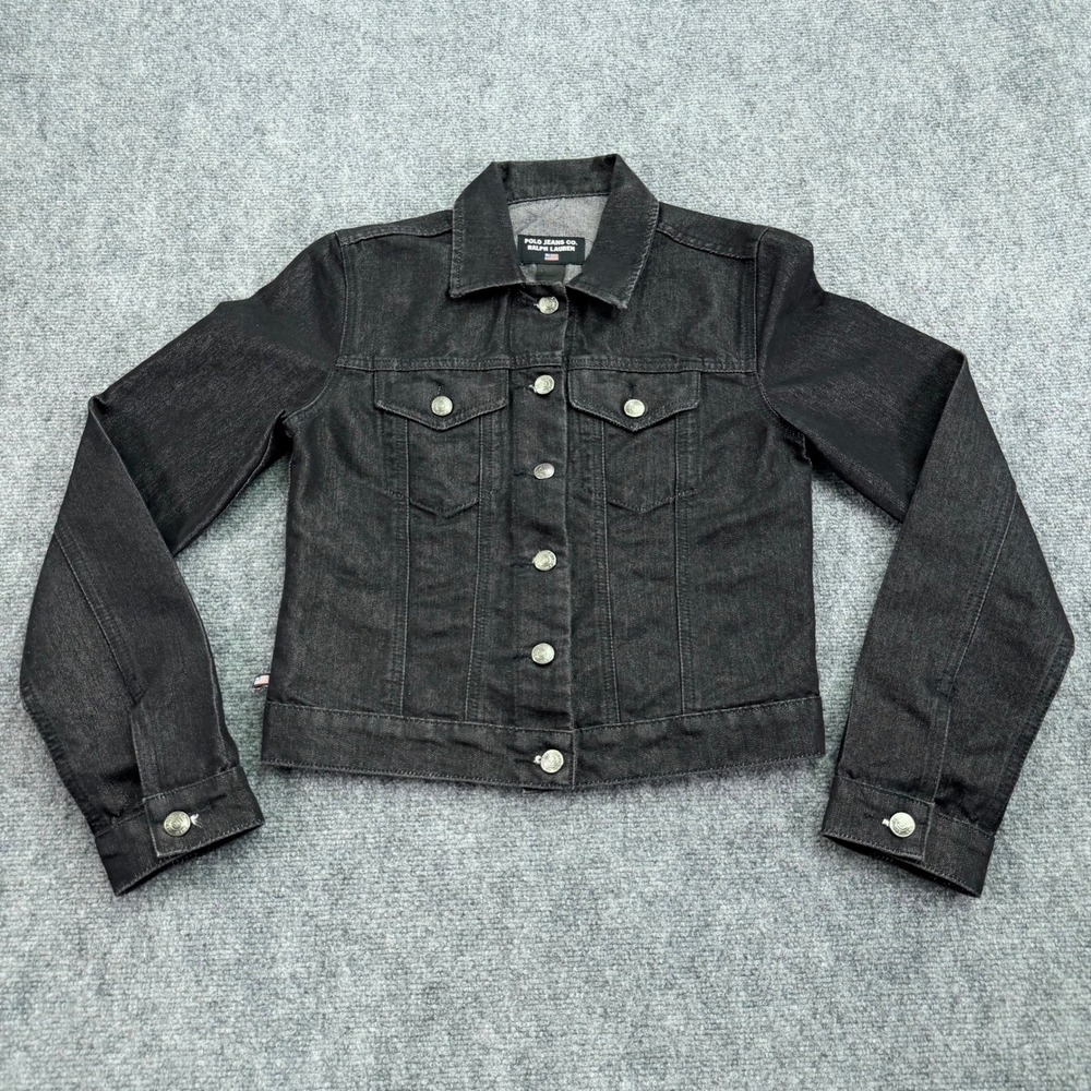 Polo Jeans Co Ralph Lauren Jacket Small Denim Classic Fit Black Wash Shine‎